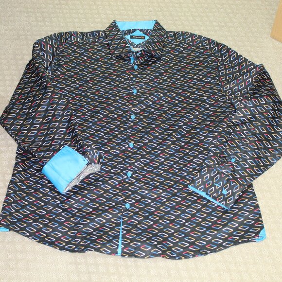 Bespoke Men's Size 3XL Vibrant Geometric Patterned Button Down-Dress Shirt - Picture 1 of 6